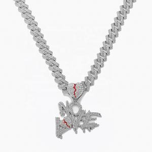 Chaîne cubaine glacée avec alliage et strass brillants, collier avec pendentif lettre <span class=keywords><strong>NOLOVE</strong></span> hip hop - Product Image 4