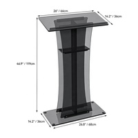 Podium d'église en acrylique noir portable avec surface de lecture et étagère de rangement