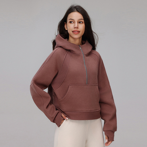 <span class=keywords><strong>Felpa</strong></span> con Cappuccio da Donna Personalizzata di Alta Qualità, Casual, Tinta Unita, Manica Lunga, <span class=keywords><strong>Oversize</strong></span>, per Allenamento e Sport, con Mezza Zip - Product Image 3