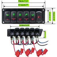 Panel Saklar Rocker Marine 5 Gang Tahan Air dengan Voltmeter & Pengisi Daya Mobil USB, Saklar Rocker 12V untuk Kapal dengan Laser Etched dan Lampu Penerang ON/OFF