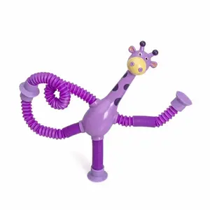 Kids Telescopic Suction Cup Giraffes Stretchy Pops Tubes Sensory Animals Toy 2 in 1 Suction Pop Tubes Sensory Giraffe Toys