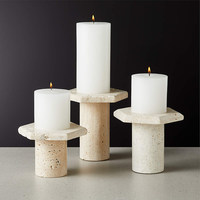 SAIDKOCC Ornement en marbre pour salon et chambre, style américain, créativité, beige, travertin, bougeoir personnalisable, luxe haut de gamme