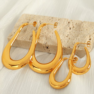 Wholesale Bulk 316L Stainless Steel 14k 18k Gold Plated Fine Jewelry Fashion Hoop Exaggerated Light Big <b>Large</b> Earrings for Women - Product Image 1
