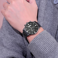 Montre à quartz pour homme à trois aiguilles, bracelet en acier inoxydable, avec calendrier, écologique, style business-casual, anti-contrefaçon transfrontalière, en stock