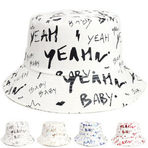 Chapeau Bob Femme en Coton à Imprimé Numérique Motif Lettres 'Yeah Baby' – Chapeau de Soleil Décontracté Couleurs Blanc, Rouge, Bleu, Or - Product Image 1