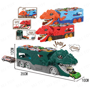 Camion de stockage 2 en 1 Jouet de déglutition <span class=keywords><strong>T</strong></span>-<span class=keywords><strong>Rex</strong></span> transformé avec 6 voitures coulissantes Piste de course Voiture dévorante de dinosaures - Product Image 2