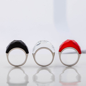 yunnique Geometric <b>Titanium</b> Steel <b>Rings</b> <b>Black</b> White Red Bezel Setting Unisex Fashion Jewelry Gift - Product Image 1