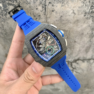 Montre mécanique chronographe multifonctionnelle de luxe de qualité supérieure pour hommes, bracelet en cuir de silicone lumineux, fibre de carbone, saphir - Product Image 4