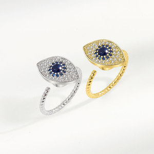 Bague délicate rotative anti-stress œil bleu, ajustable, en cuivre plaqué or avec zircone cubique, pour femme - Product Image 4