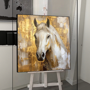モダンラグジュアリーゴールドリーフ抽象的な油絵白い馬手描きキャンバス絵画ホテルウォールアート油絵 - Product Image 2