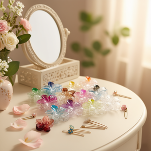 Pince à cheveux fleurie tendance 8 cm transparente avec fils dorés pour femme, accessoires pour cheveux - Product Image 5