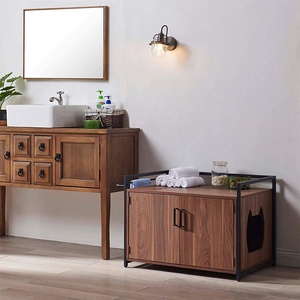 Panca per bagno privacy in legno con struttura in ferro di forma personalizzata mobili nascosti custodia per lettiera per gatti, casa per gatti in ferro di legno - Product Image 5