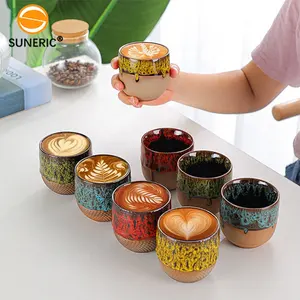 Tasse à thé en céramique rétro japonaise créative glacée faite à la main, tasses à café expresso en argile, tasse arabe en porcelaine