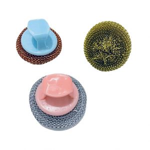 Custom Color Cleaning Kitchen Length and Short <b>Handle</b> Dishwashing <b>Scrubbing</b> Pot <b>Brush</b> Fiber Steel Ball - Product Image 3