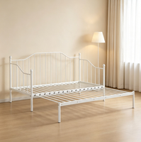 Sofá Cama Extensible de Metal Blanco Ahorrador de Espacio, de Tamaño Individual a King, Estructura de Sofá Cama 2 en 1, Mueble de Hierro para Apartamentos Pequeños y Habitaciones de Huéspedes