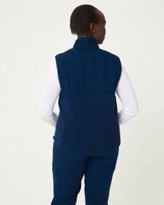 Chalecos de uniforme médico azules de alta calidad para mujer, con cremallera completa, elásticos, sin mangas, para hospital - Product Image 2