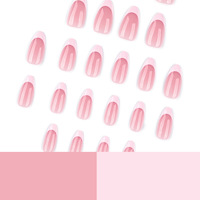 Uñas postizas de almendra ABS Ins, rosa brillante con patrón de flujo fresco, con pegamento, pre-diseñadas para uso en dedos, venta al por mayor