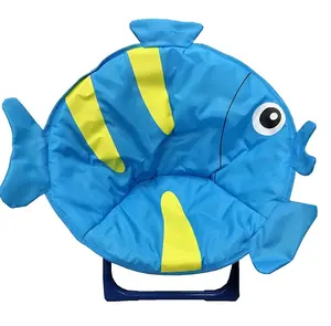 Blauwe Vis Cartoon Draagbare Comfortabele Camping Outdoor Opvouwbare Ronde Volwassen Kinderen Wasbare Maanstoel