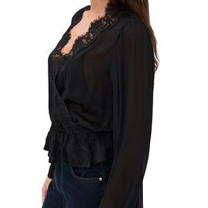 Chemise à manches longues en dentelle transparente pour femmes, haut décontracté de haute qualité, printemps-automne, sexy, chemisier, chemise courte - Product Image 3