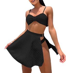 Nuevo Traje de Baño de Tres Piezas <span class=keywords><strong>con</strong></span> Falda de Gasa <span class=keywords><strong>con</strong></span> Abertura Lateral y Detalles de Ojales, Sexy - Product Image 5