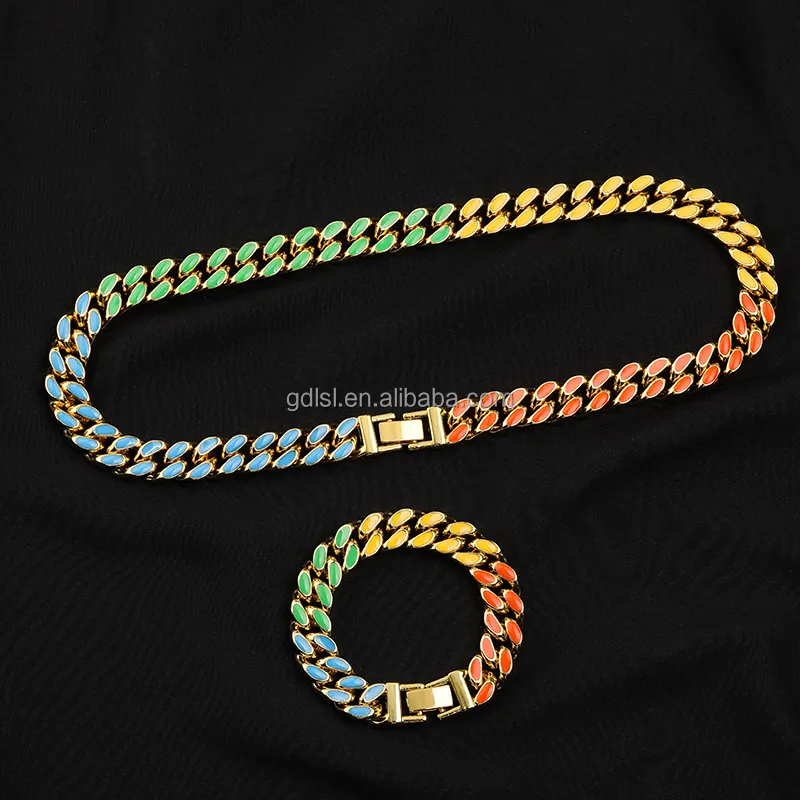 Mestiere Lupo hip hop insieme dei monili di modo del nastro dell'oro donne degli uomini tennis Dello Smalto colorato braccialetto cuban link catena della Collana del choker