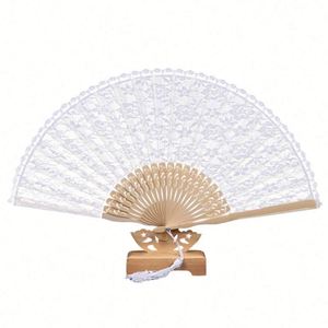 8 Inch Eco-Friendly <b>White</b> <b>Lace</b> Bamboo Wedding Fans Carved Love Style Top Stock for Wedding Gifts - Product Image 1
