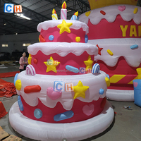Ballon publicitaire géant gonflable en forme de gâteau d'anniversaire de 5 m avec lampe LED et souffleur pour célébrations en extérieur