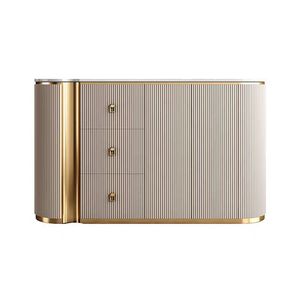 Console de luxe moderne avec plateau en marbre, meuble de rangement en acier inoxydable et bois, panneaux latéraux cannelés pour hôtel et salon - Product Image 4