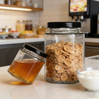 Bocaux de conservation alimentaire hexagonaux en verre transparent avec couvercles métalliques à visser - Sûrs pour les aliments, hermétiques et anti-fuites - Capacités de 45 ml à 730 ml