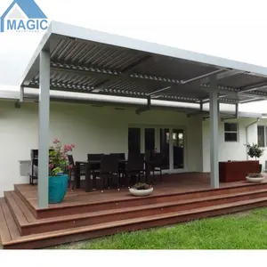 Powder Coated Pergola Electric Remote Control Villa Louvre Roof Gazebo With Sliding Glass Door