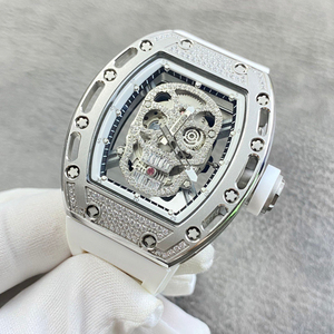 52-01 Full Diamond <b>Set</b> Tonneau Skeleton Tourbillon <b>Watch</b> Men Luxury Openwork Mechanical <b>Watch</b> Rubber Strap - Product Image 2
