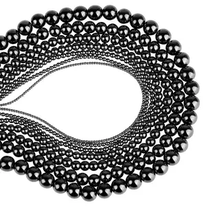 गोल आकार काले प्राकृतिक रत्न हेमटिट मोती गहने बनाने के लिए