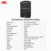 Enceinte PA active JSL TC-12 de 12 pouces, 2 voies, DSP, moniteur de scène, 400W, 130dB, système de sonorisation pour bars, clubs, églises, auditoriums