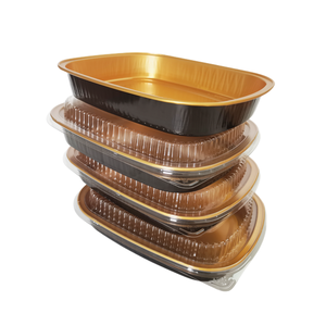 Bandeja <span class=keywords><strong>de</strong></span> Aluminio Negra Dorada Apta para Horno <span class=keywords><strong>de</strong></span> 10-70 oz, Bandeja para Comida con Tapa <span class=keywords><strong>de</strong></span> Plástico PET, Caja <span class=keywords><strong>de</strong></span> Empaque para Alimentos Congelados <span class=keywords><strong>de</strong></span> Supermercado - Product Image 5