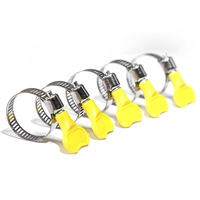 Colliers de serrage pour tuyaux en acier inoxydable 304 de haute qualité, réglables à la main, avec poignée en plastique jaune, 6mm, 10mm, 16mm, vente en gros