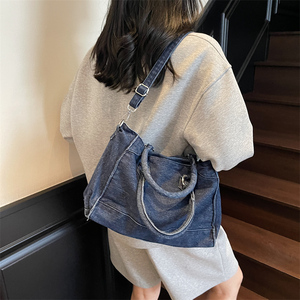 Nuova Borsa Trendy da <span class=keywords><strong>Donna</strong></span> di <span class=keywords><strong>Grande</strong></span> Capacità, Borsa a Tracolla Portatile Quotidiana, Borsa Casual in Denim con Cerniera per Donne - Product Image 6