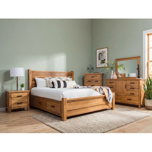 Modern Solid Wood Queen Bedroom Set with Storage Drawers and Mirror Dresser - Product Image 2