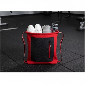 Felt Accent <b>Drawstring</b> <b>Bag</b> Zippered Security Pocket Bicolor Design Cinch Durable Running Cycling School <b>Bag</b> - Product Image 3
