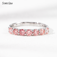 Starsgem 10 Ayar Altın Laboratuvarda Yetiştirilmiş Elmas Yüzük 1.0 karat 3.2mm DEF/Pembe Yarım Daire Parlak Kesim Unisex Yıldönümü Yüzüğü Yedi Taşlı