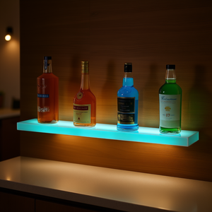 Modern 30 Inch Wall Mounted <b>Bar</b> Shelf With <b>Led</b> <b>Lighted</b> Display For Beverage Serving Set Plastic Material - Product Image 2