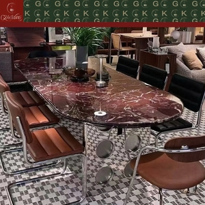 Mesa Ovalada de Mármol Rojo Rosso Levanto para Comedor de Lujo GOLDKING, Columna Central de Metal, Fabricación Directa de Fábrica OEM ODM - Product Image 2