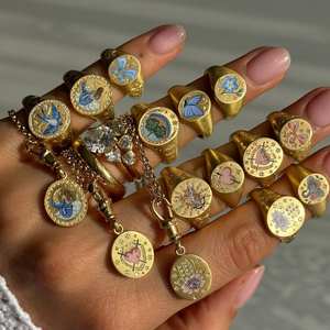 Nouveau à la mode personnalisé plaqué or en acier inoxydable chance anneau papillon sirène amour aventurier arc ouvert réglable anneau femmes bijoux - Product Image 1