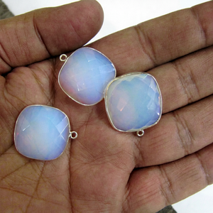 Opale blanche en quartz, taille 23 mm, forme coussin carrée, connecteur à boucle unique, choisissez la couleur de placage - Product Image 1