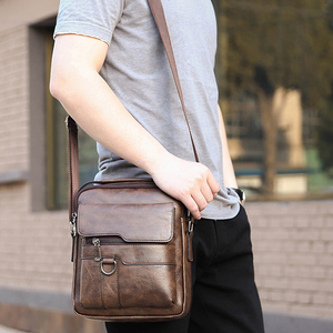 Borsa a Spalla Antifurto in <span class=keywords><strong>Pelle</strong></span> PU Vintage all'Ingrosso, Borsa a Tracolla da <span class=keywords><strong>Uomo</strong></span> per Esterno Impermeabile - Product Image 2