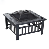 Brasero carré en bois de 34 cm pour jardin, foyer, poêle, brasero, table, barbecue avec grille en maille et support pour patio