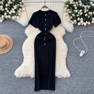 Vestidos de Punto Francés Ajustados de Manga Corta y Cuello Redondo <span class=keywords><strong>Premium</strong></span> para Mujer - Product Image 2