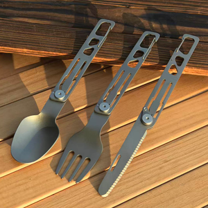 CIEUIS <span class=keywords><strong>Set</strong></span> di Posate Pieghevoli in Titanio Puro, Coltello Forchetta Cucchiaio Leggero per Campeggio con Design Rotante - Product Image 6
