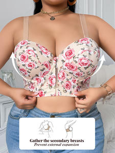 Soutien-gorge push-up à imprimé floral, anti-affaissement, style <span class=keywords><strong>corset</strong></span>, couvrant entièrement la poitrine, à bretelles longues et larges, pour femme, idéal au quotidien et pour les soirées - Product Image 4