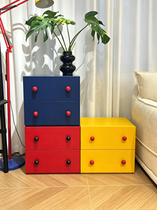 Colorful Modular Stackable <b>Chest</b> of Drawers, Mondrian Style <b>Storage</b> Cabinet with Round Knobs for Bedroom Living Room - Product Image 1