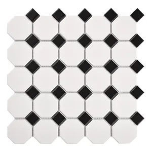 Popüler siyah beyaz gri sekizgen mozaik seramik banyo zemin duvar karosu